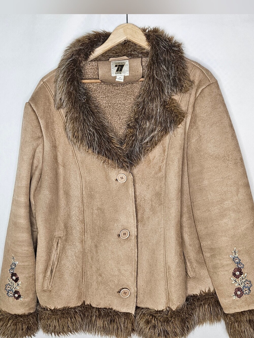 Seventy 7 Women's Faux Suede Penny Lane Jacket Faux Fur Trim Size 2X Y2K Boho